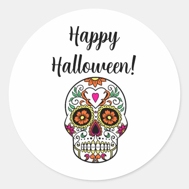 Day of the Dead Sugar Skull Classic Round Sticker (Front)