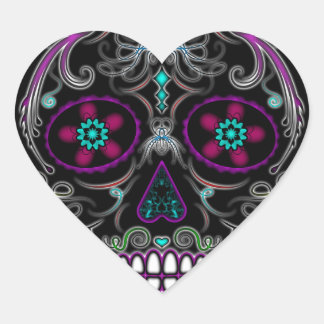 Day of the Dead Sugar Skull - Colourfully Black Heart Sticker