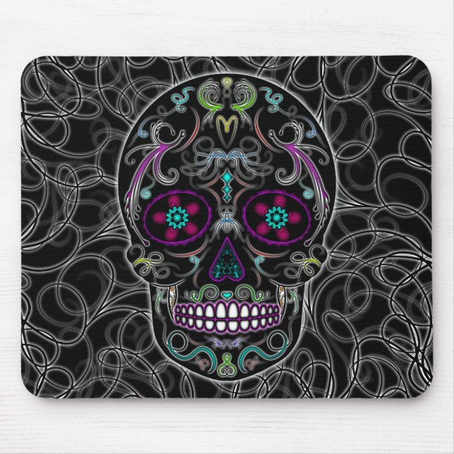 Day of the Dead Sugar Skull - Colourfully Black Mouse Pad (Front)