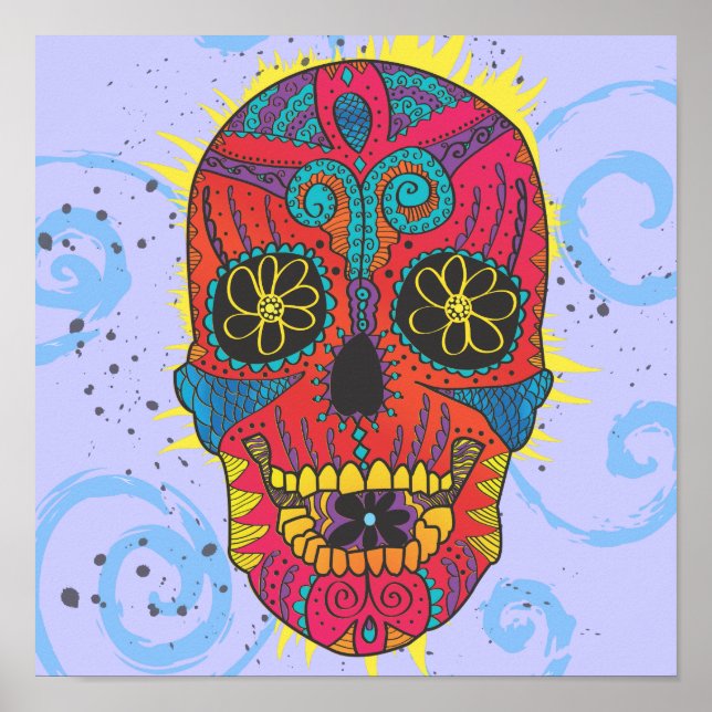 Day of The Dead Sugar Skull Comic Tattoo Design Poster (Front)
