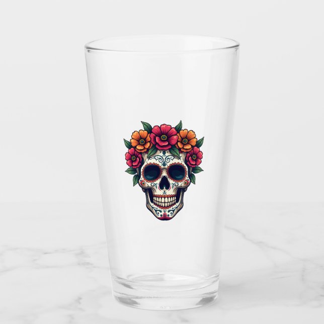 Day of the Dead Sugar Skull � Dia de los Muertos S Glass (Front)