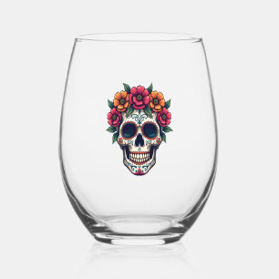 Day of the Dead Sugar Skull � Dia de los Muertos S Stemless Wine Glass