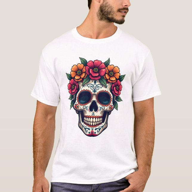Day of the Dead Sugar Skull � Dia de los Muertos S T-Shirt (Front)