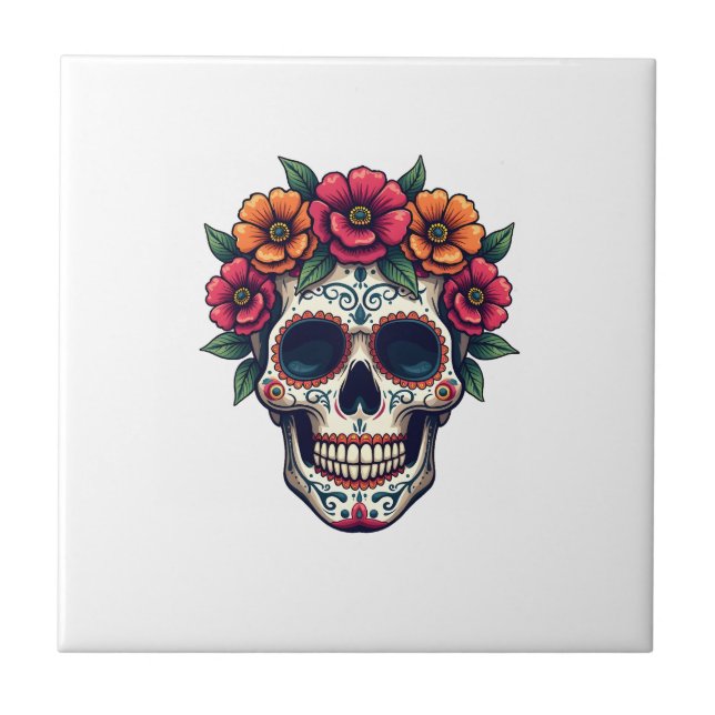 Day of the Dead Sugar Skull � Dia de los Muertos S Tile (Front)