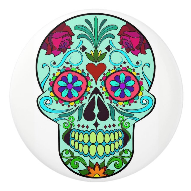 Day of the Dead Sugar Skull Dresser Knob Pull (Front)