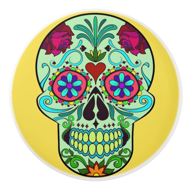 Day of the Dead Sugar Skull Dresser Knob Pull (Front)
