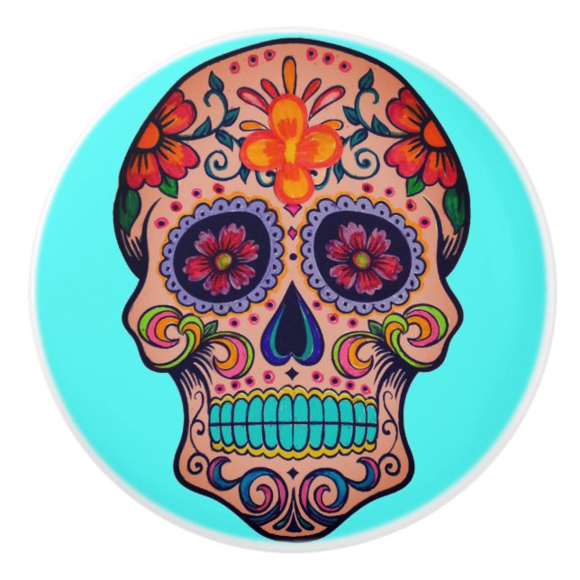 Day of the Dead Sugar Skull Dresser Knob Pull (Front)