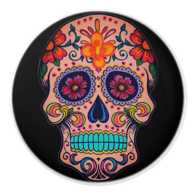 Day of the Dead Sugar Skull Dresser Knob Pull (Front)