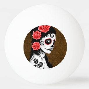 Day of the Dead Sugar Skull Girl Brown Ping Pong Ball