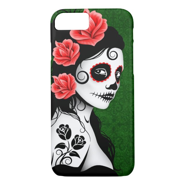 Day of the Dead Sugar Skull Girl – Green Case-Mate iPhone Case (Back)
