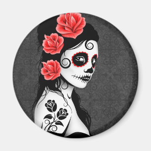Day of the Dead Sugar Skull Girl - grey Magnet