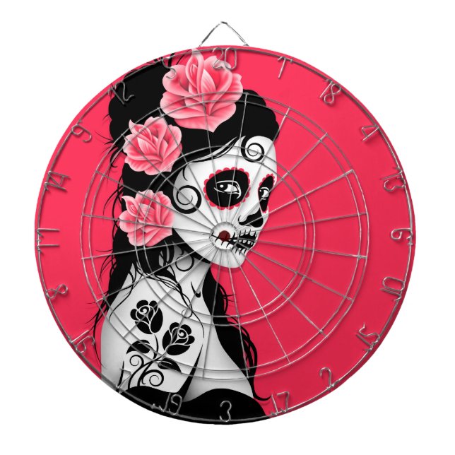 Day of the Dead Sugar Skull Girl - Pink Dartboard (Front)