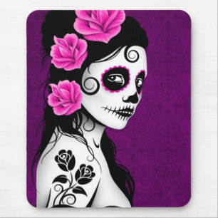 Day of the Dead Sugar Skull Girl - purple Mouse Pad