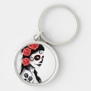 Day of the Dead Sugar Skull Girl - white Keychain