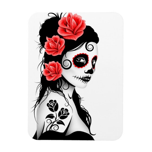 Day of the Dead Sugar Skull Girl - white Magnet (Vertical)