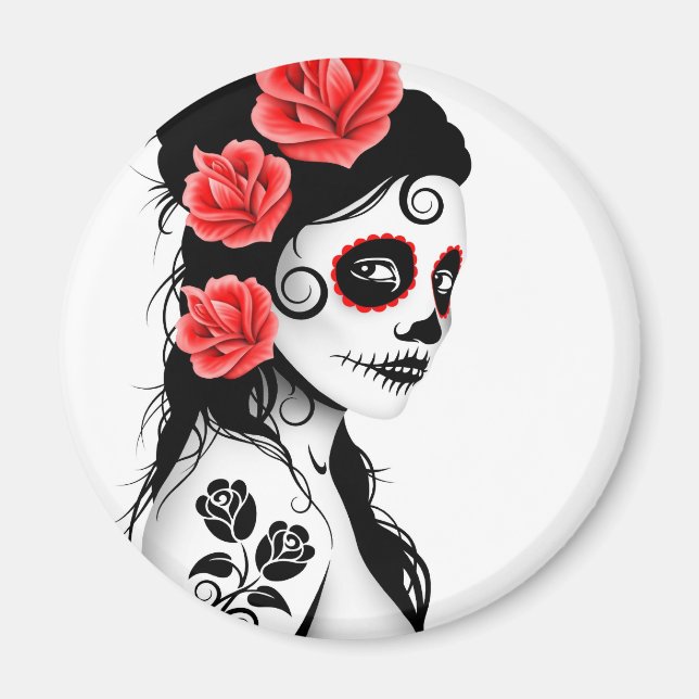 Day of the Dead Sugar Skull Girl - white Magnet (Front)