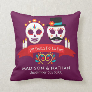 Day of the Dead Sugar Skull Gothic Magenta Wedding Throw Pillow
