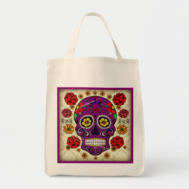 Day of the Dead Sugar Skull Grocery Tote (Front)