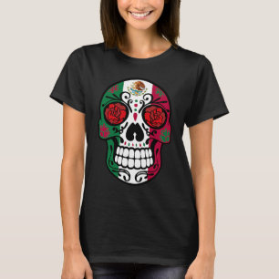 Day Of The Dead Sugar Skull Halloween Mexican Flag T-Shirt