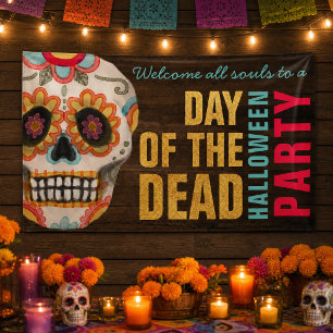 Day of the Dead Sugar Skull Halloween Party Banner