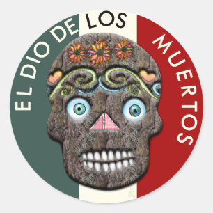 Day of the Dead Sugar Skull - Mossy Bark Classic Round Sticker