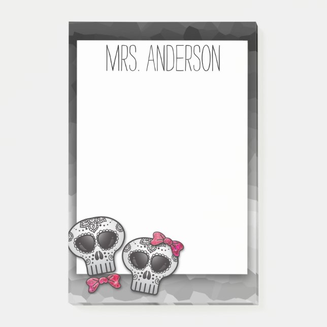 Day of the Dead Sugar Skull Ombre Hot Pink Glitter Post-it Notes (Front)