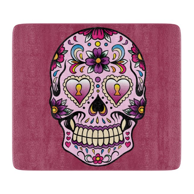 Day of the Dead Sugar Skull Pink Cutting Board (Front)