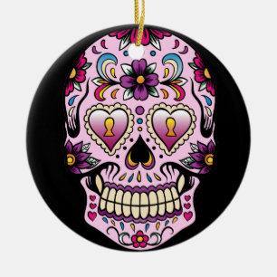 Day of the Dead Sugar Skull Pink Ornament Round