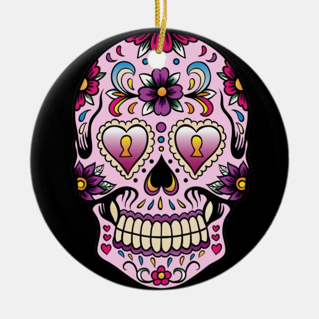 Day of the Dead Sugar Skull Pink Ornament Round (Front)