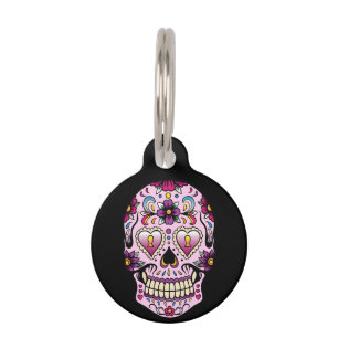 Day of the Dead Sugar Skull Pink Pet Tag