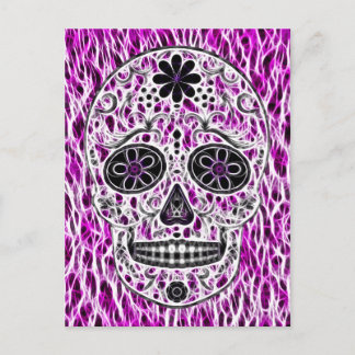 Day of the Dead Sugar Skull - Pink & Purple 2.0 Postcard