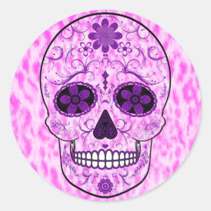 Day of the Dead Sugar Skull - Pink & Purple Classic Round Sticker
