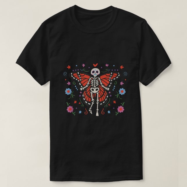 Day of the Dead Sugar Skull Skeleton Monarch Butte T-Shirt (Design Front)