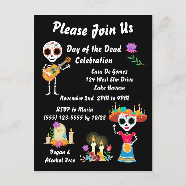 Day of The Dead Sugar Skull Skeletons  Postcard (Front)