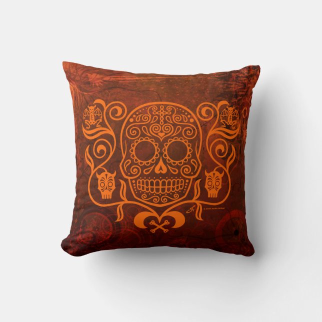 Day of the Dead Sugar Skull Throw Pillow (Front)
