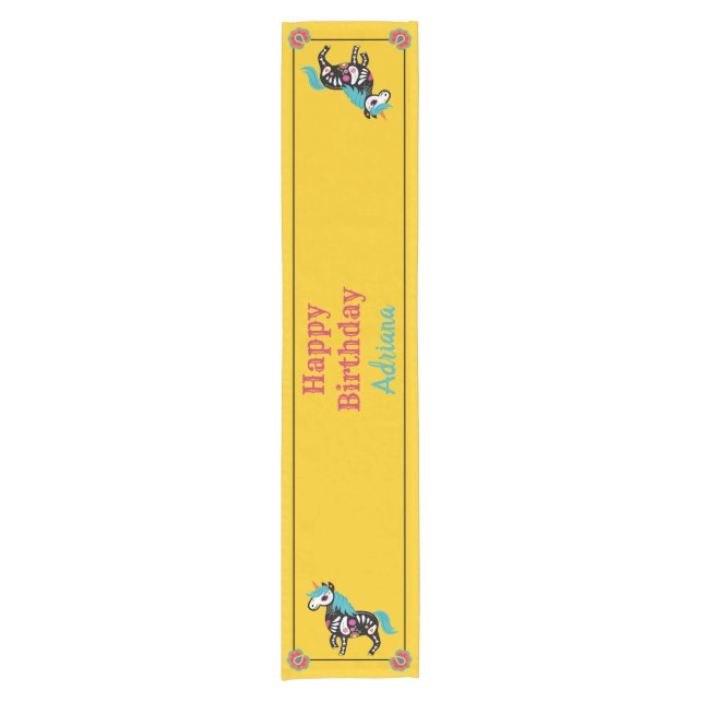 Day of the Dead Sugar Skull Unicorn Short Table Runner (Front)