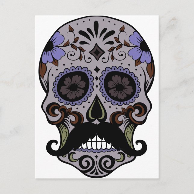 Day of the Dead Sugar Skull w/Moustache Postcard (Front)