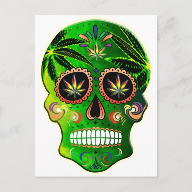 Day of the Dead Sugar Skull weed Shirt Postcard (Front)