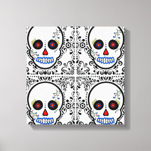 Day of the Dead Sugar Skull - White and Black Canvas Print
