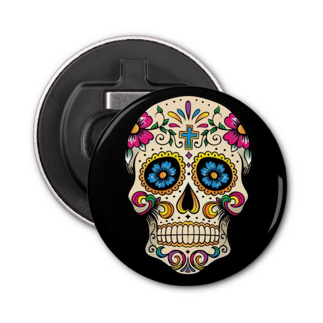 Day of the Dead Sugar Skull with Cross Bottle Opener (Front)