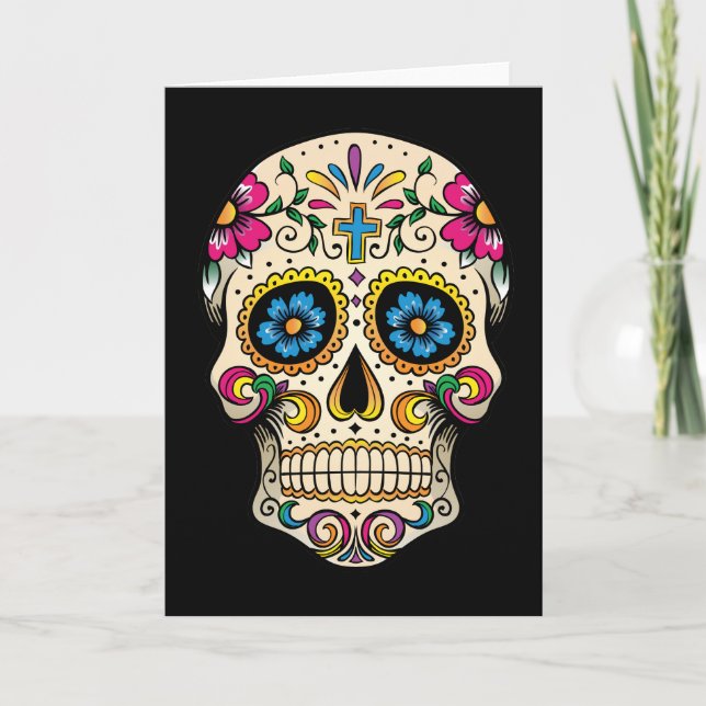 Day of the Dead Sugar Skull with Cross Card (Front)