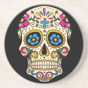 Day of the Dead Sugar Skull with Cross Coaster