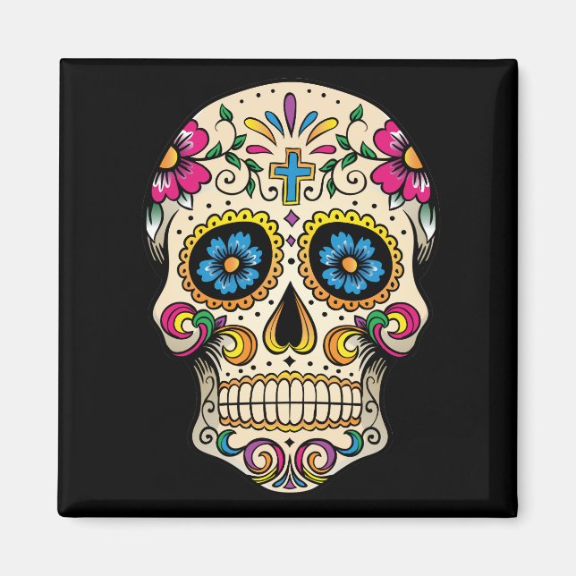 Day of the Dead Sugar Skull with Cross Magnet (Front)
