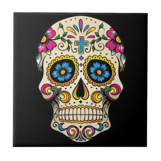 Day of the Dead Sugar Skull with Cross Tile