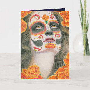 Day of the Dead Sugar Skull with Marigolds Holiday Card