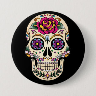 Day of the Dead Sugar Skull with Rose Button