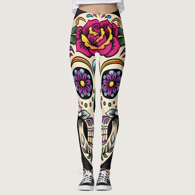 Day of the Dead Sugar Skull with Rose Leggings (Front)