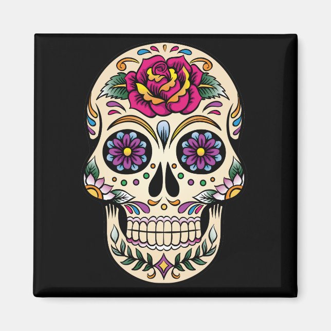 Day of the Dead Sugar Skull with Rose Magnet (Front)