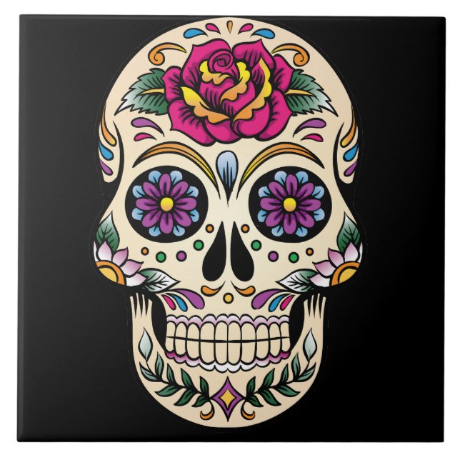 Day of the Dead Sugar Skull with Rose Tile (Front)