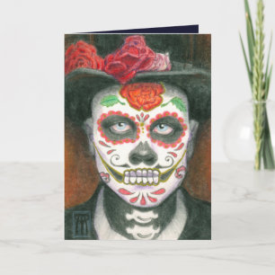 Day of the Dead Sugar Skull with Top Hat Holiday Card